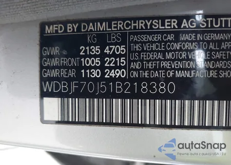 2001 Mercedes-Benz E 430 z USA, uszkodzony, nr VIN WDBJF70J51B218380